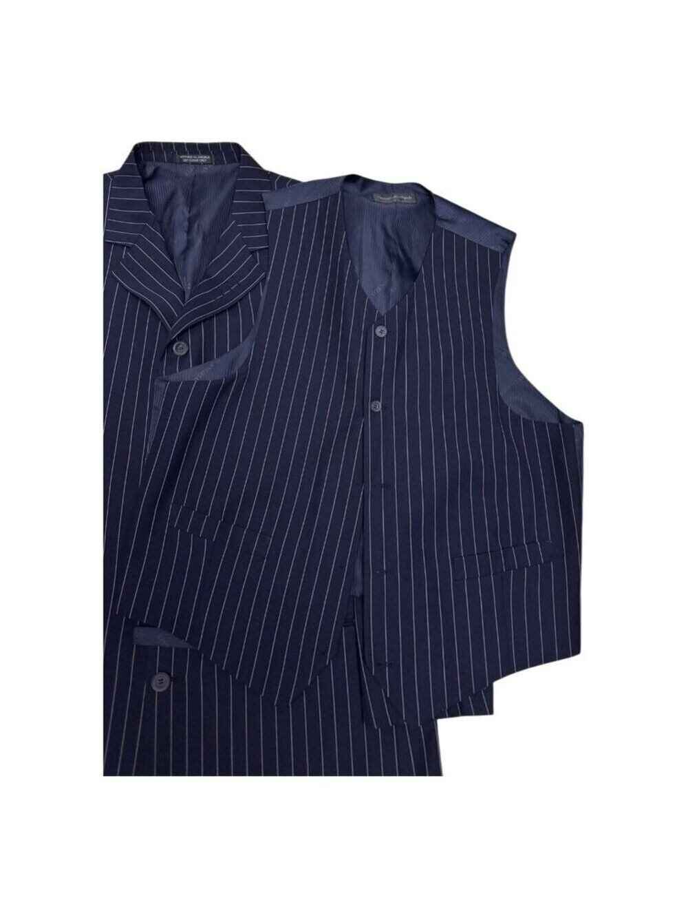 VITTORIO ST ANGELO SUIT Pinstripe Luxury Designer 3-Piece Blue Business Mens 44R - Picture 7 of 10